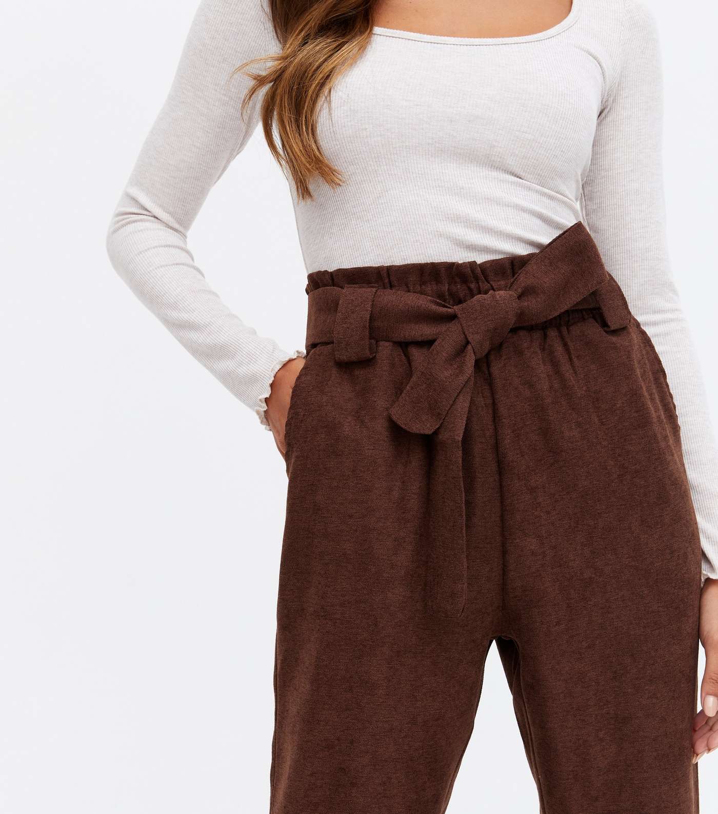 Blue Vanilla Dark Brown Cord Belted Trousers Image 3