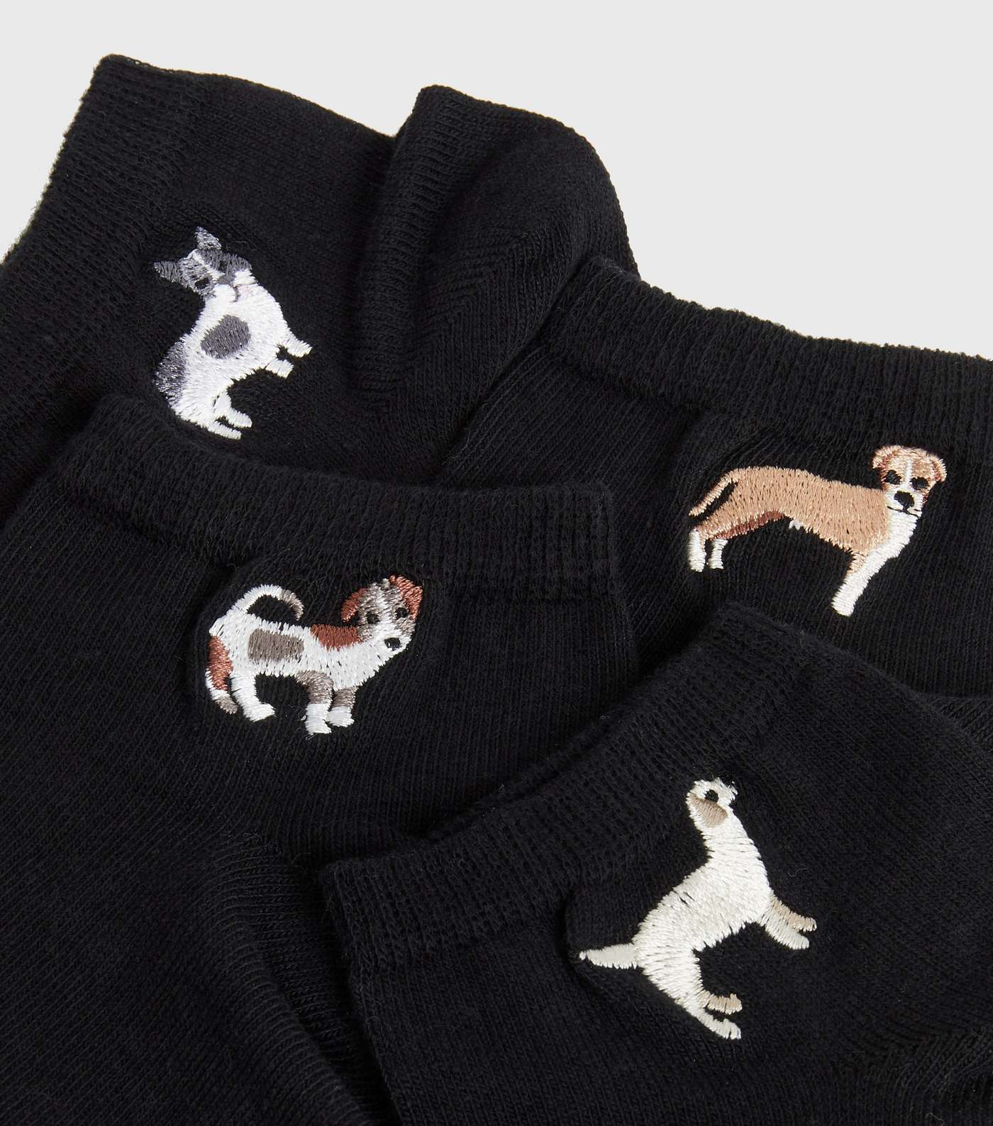 4 Pack Black Dog Embroidered Trainer Socks Image 2