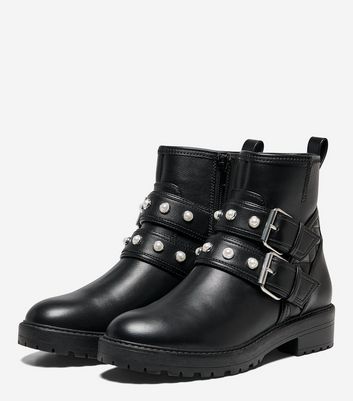 shop for ONLY Black Quilted Faux Pearl Trim Chunky Boots New Look at Shopo