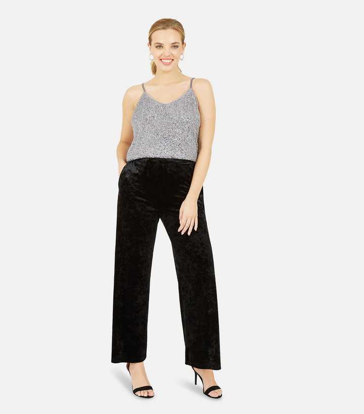 Crinkle Velvet Wide Leg Dress Pants