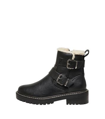 shop for ONLY Black Leather-Look Faux Fur Lined Ankle Boots New Look at Shopo