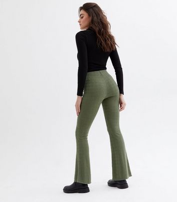 Khaki best sale flared trousers