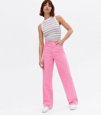 Click to view product details and reviews for Bright Pink High Waist Adalae Wide Leg Jeans New Look.