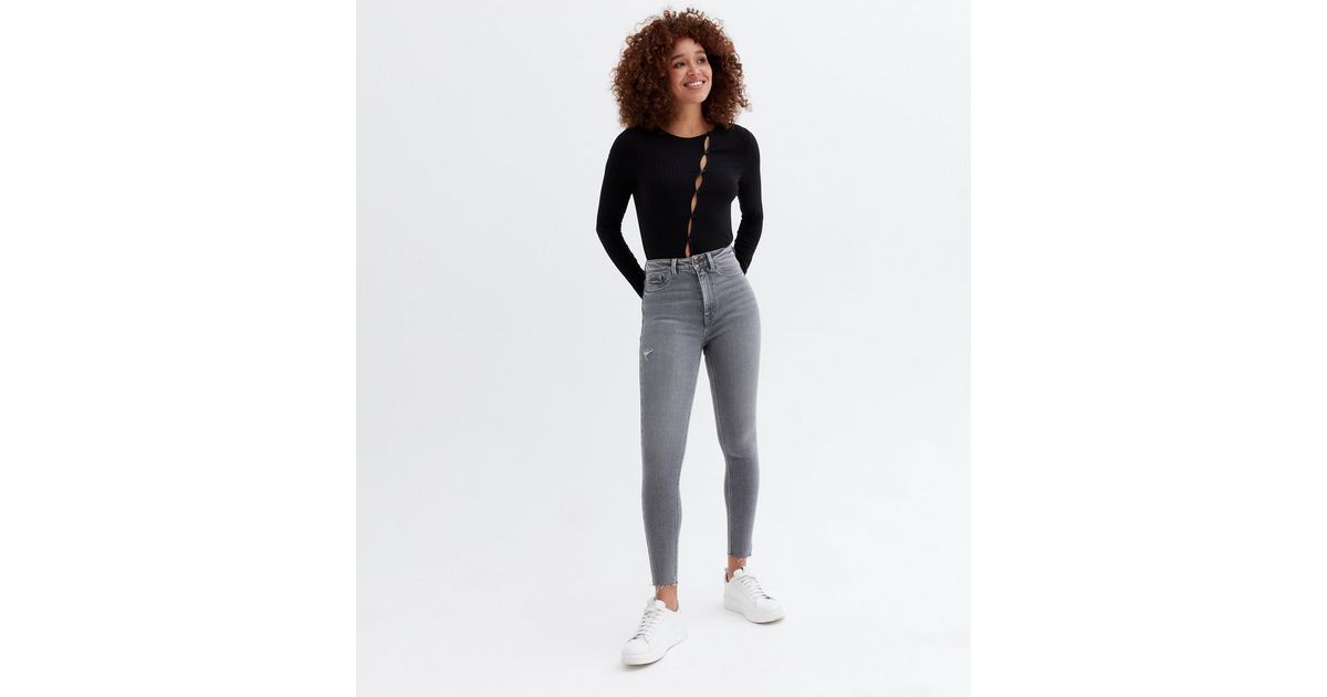 Dark Grey High Waist Hallie Super Skinny Jeans | New Look