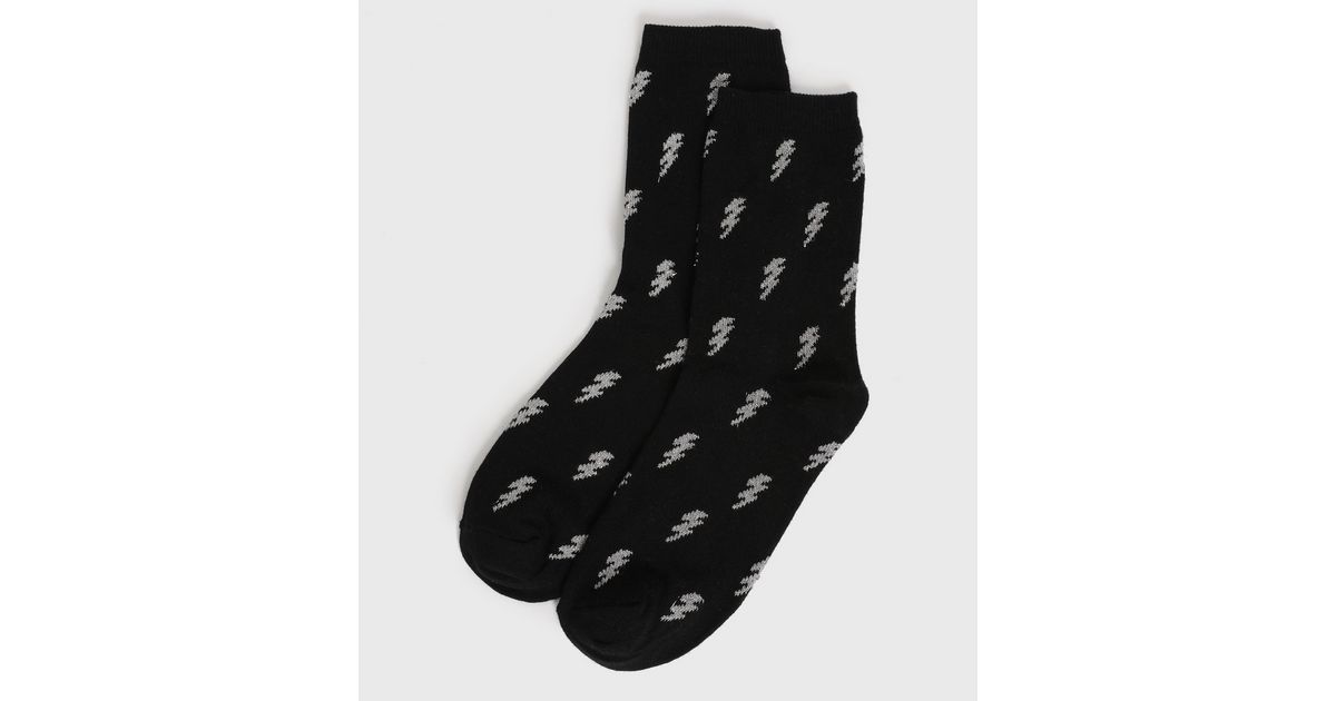 Black Glitter Lightning Bolt Socks | New Look