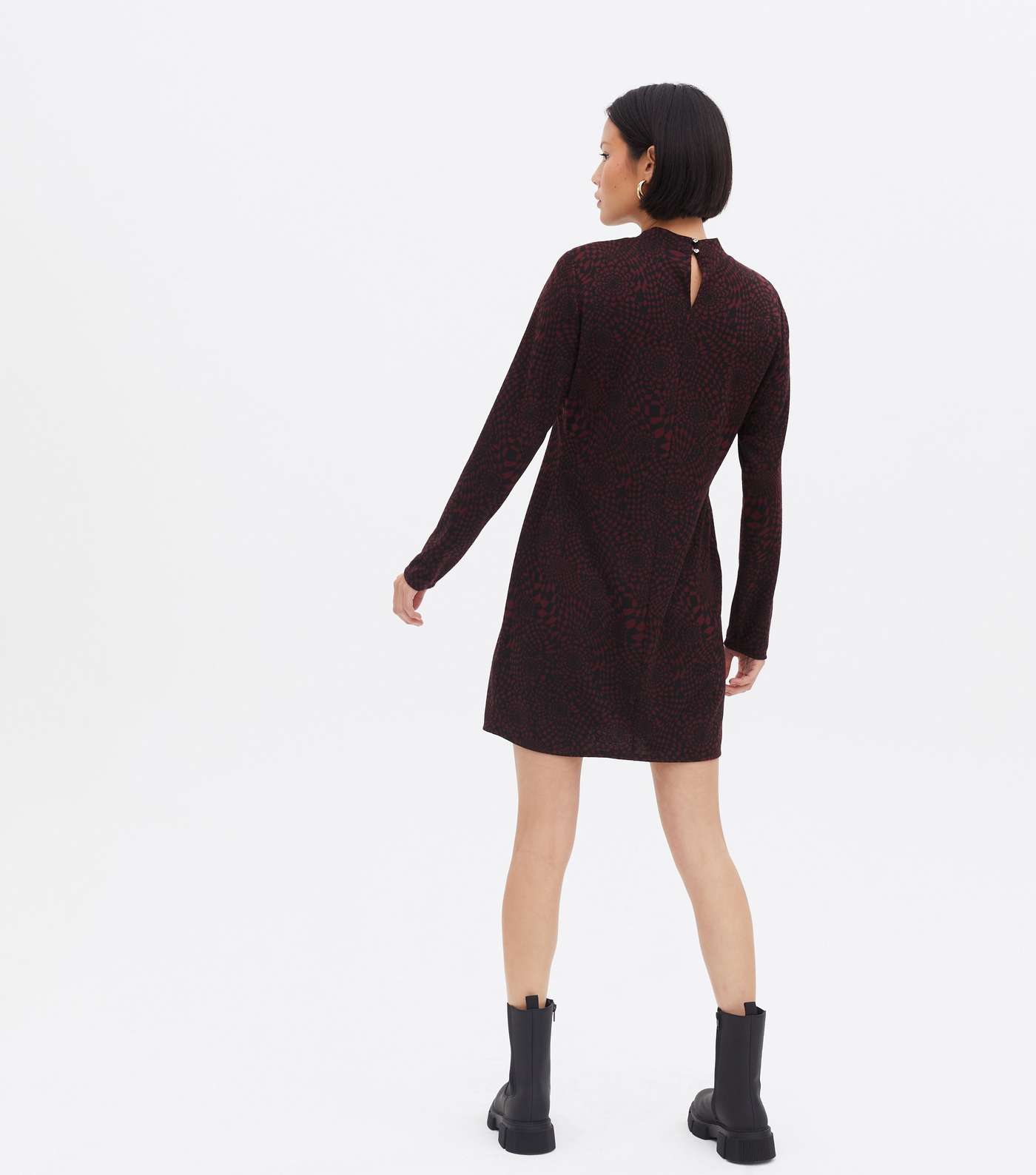Burgundy Abstract Jersey High Neck Tunic Dress Image 4