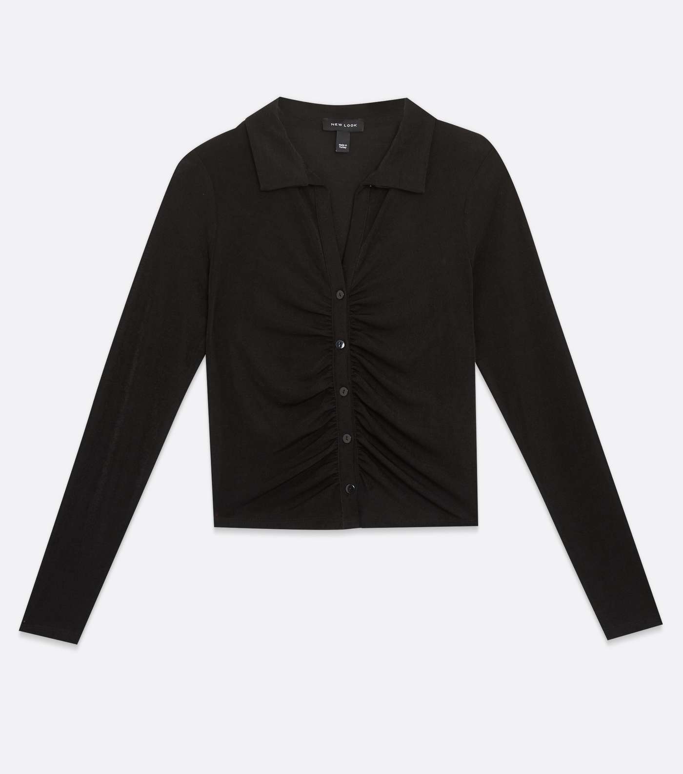 Black Ruched Button Front Collared Shirt Image 5