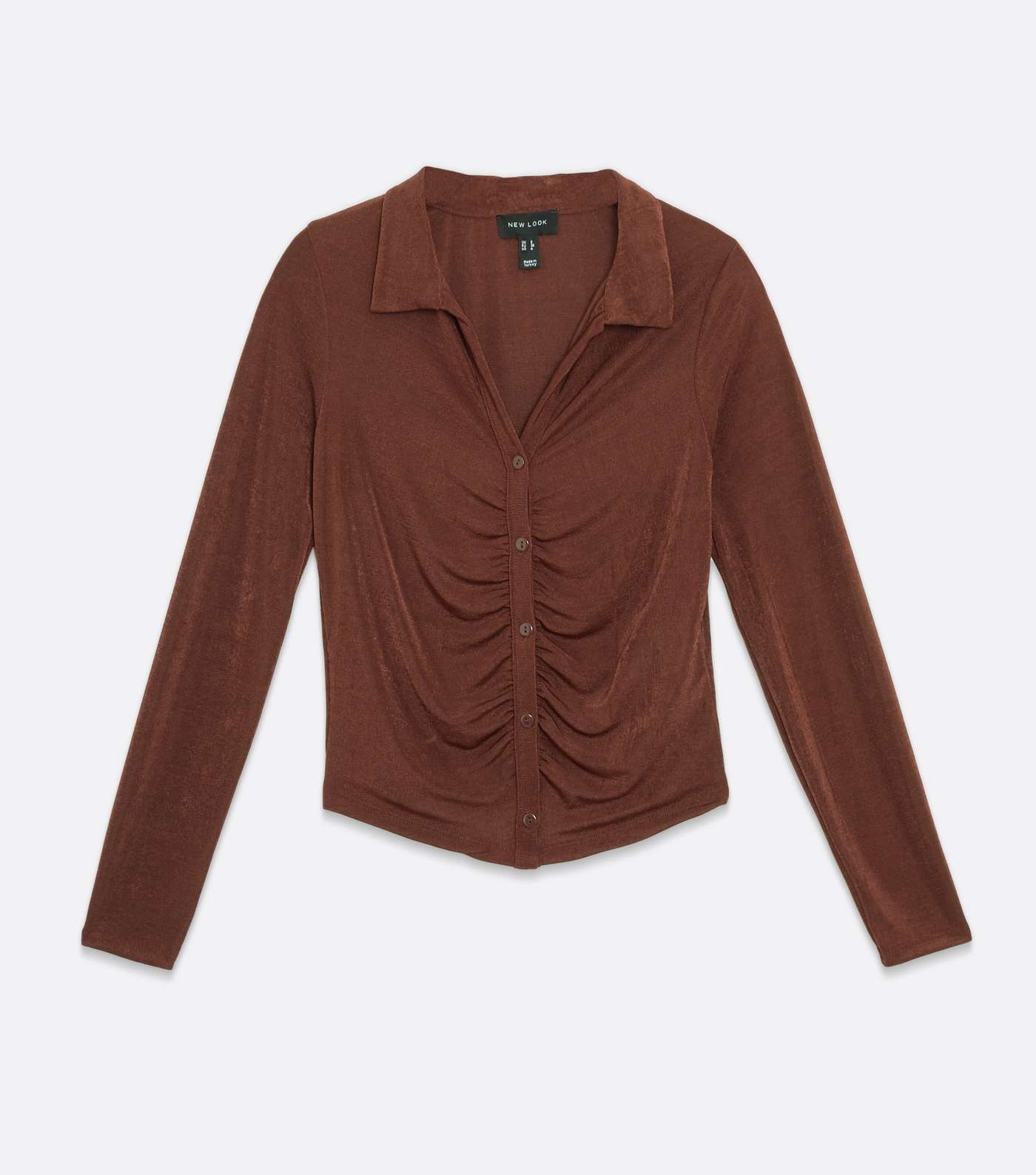 Rust Ruched Button Front Collared Shirt Image 5