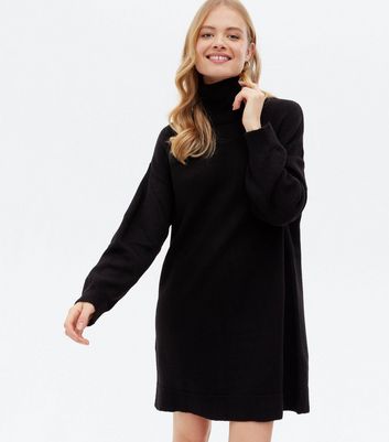 black high neck knit dress