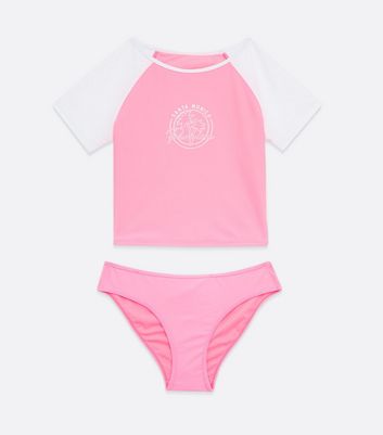 Girls Pink Santa Monica Colour Block Logo Swimwear Set New Look