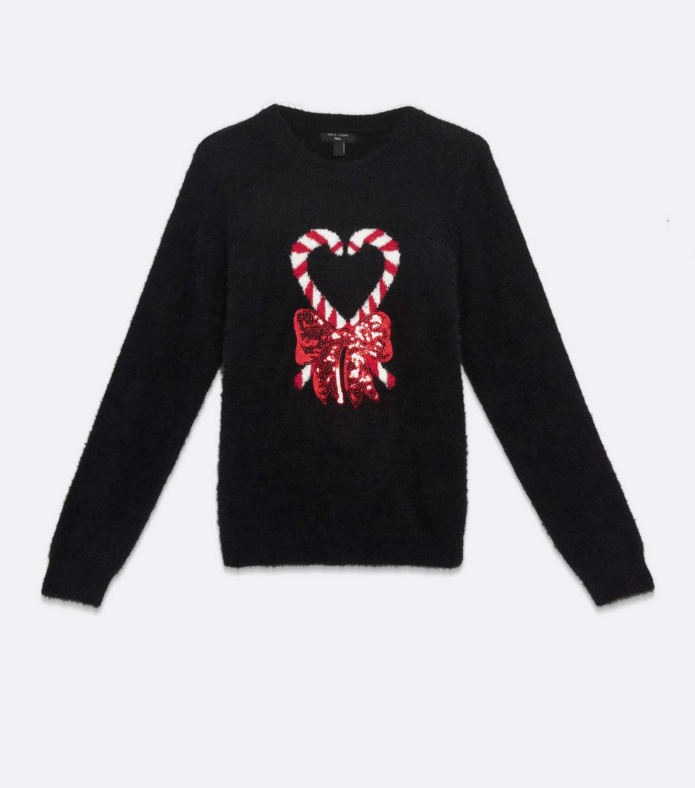 Tall Black Fluffy Candy Cane Christmas Jumper Image 5