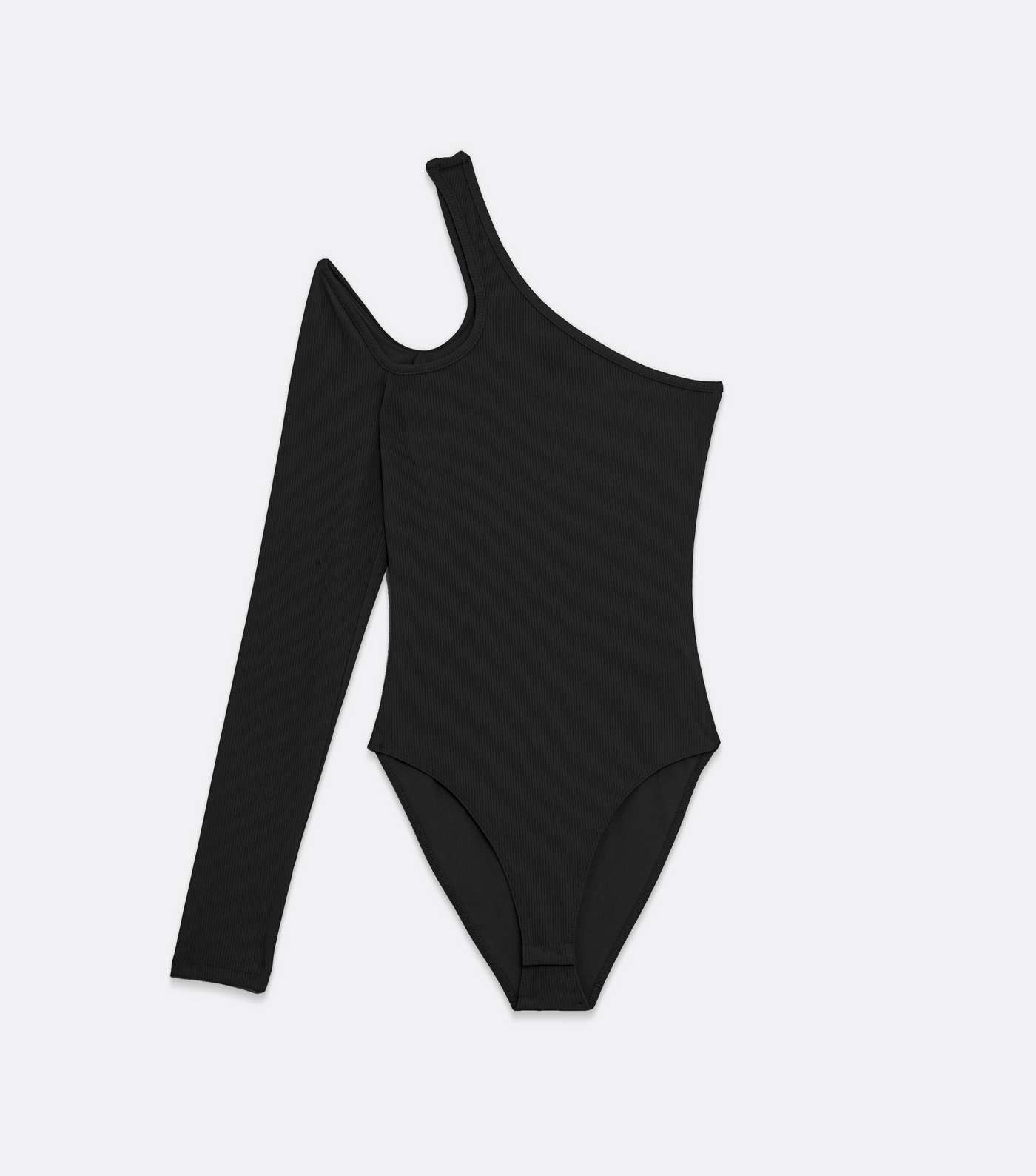 Black Ribbed Cut Out One Shoulder Bodysuit Image 5