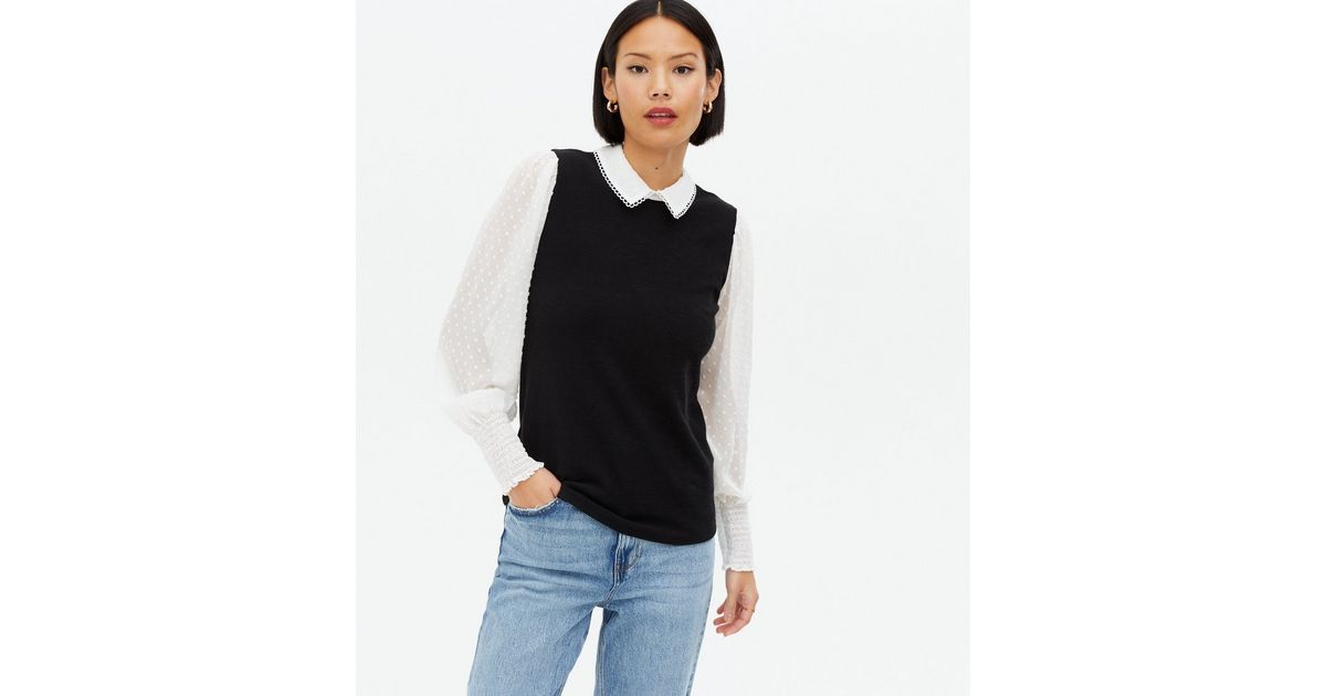 Black 2 in 1 Collared Vest Jumper Shirt New Look