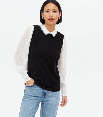 Black 2 in 1 Collared Vest Jumper Shirt 