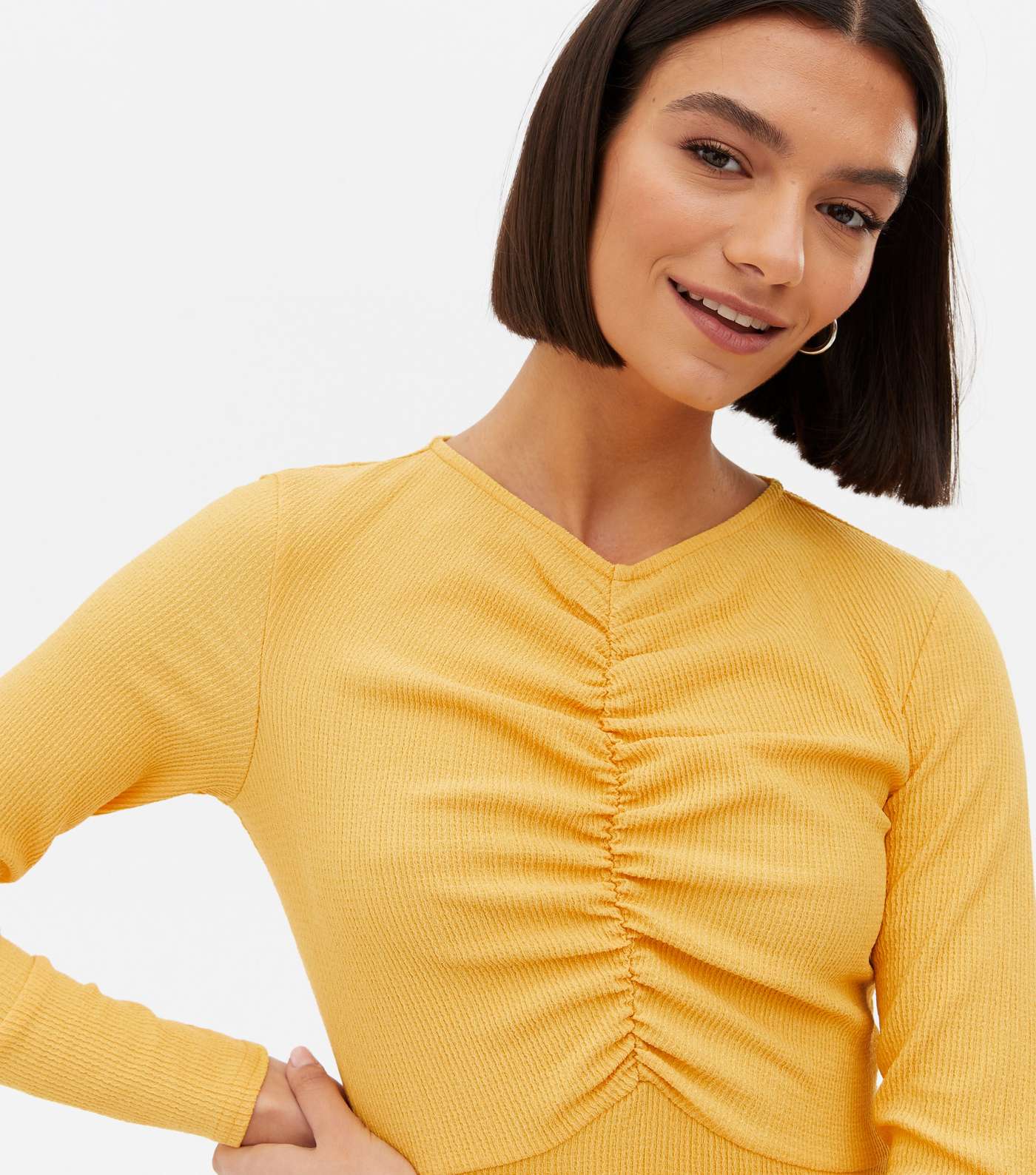 Mustard Crinkle Jersey Ruched Mini Dress Image 3