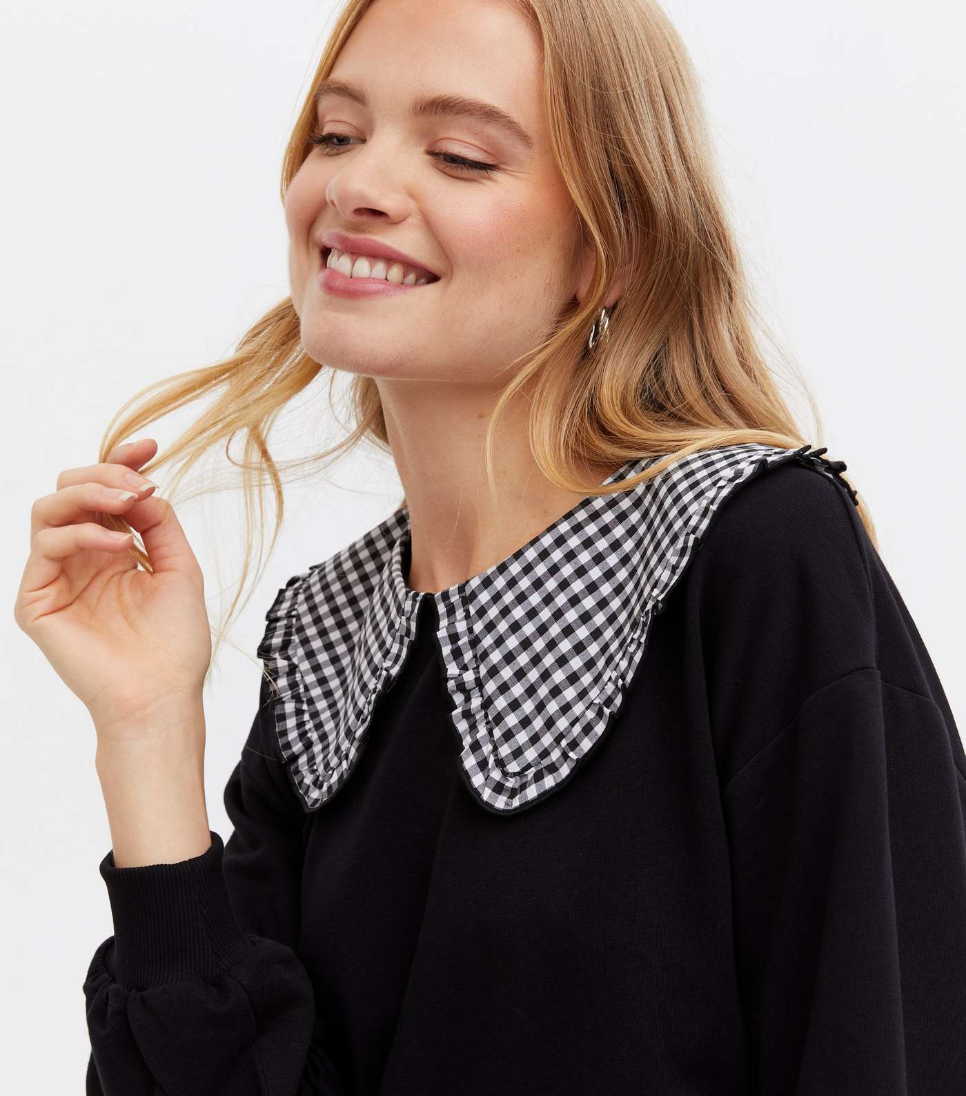 Black Gingham Collar Mini Sweatshirt Dress Image 3