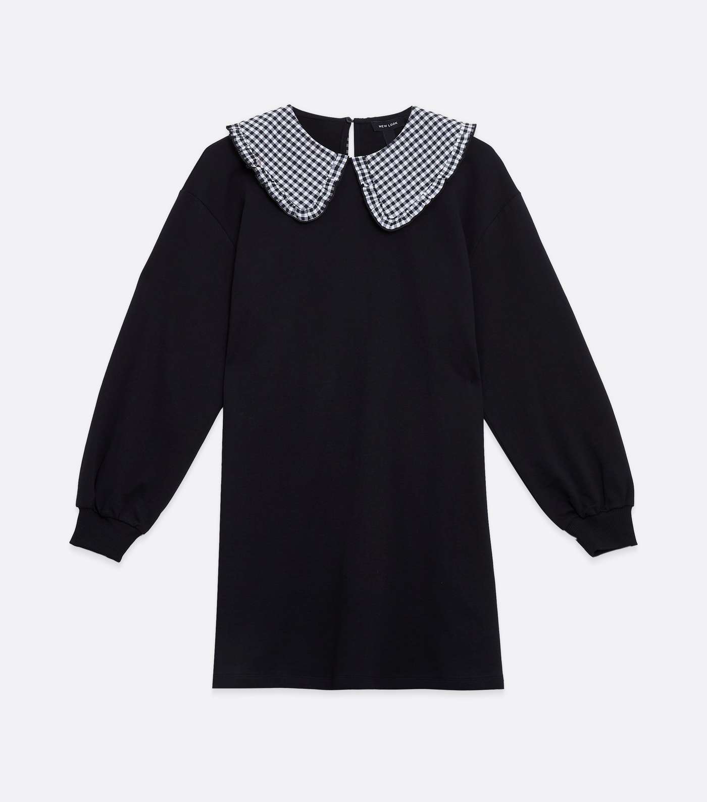 Black Gingham Collar Mini Sweatshirt Dress Image 5