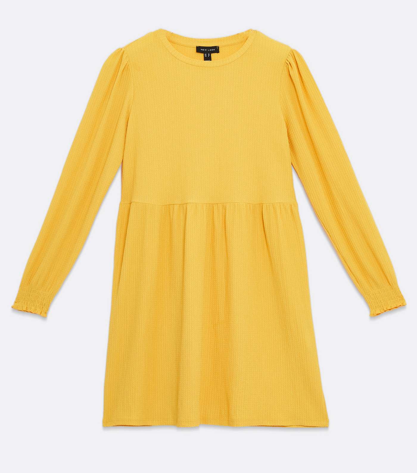 Mustard Crinkle Jersey Long Sleeve Mini Smock Dress Image 5