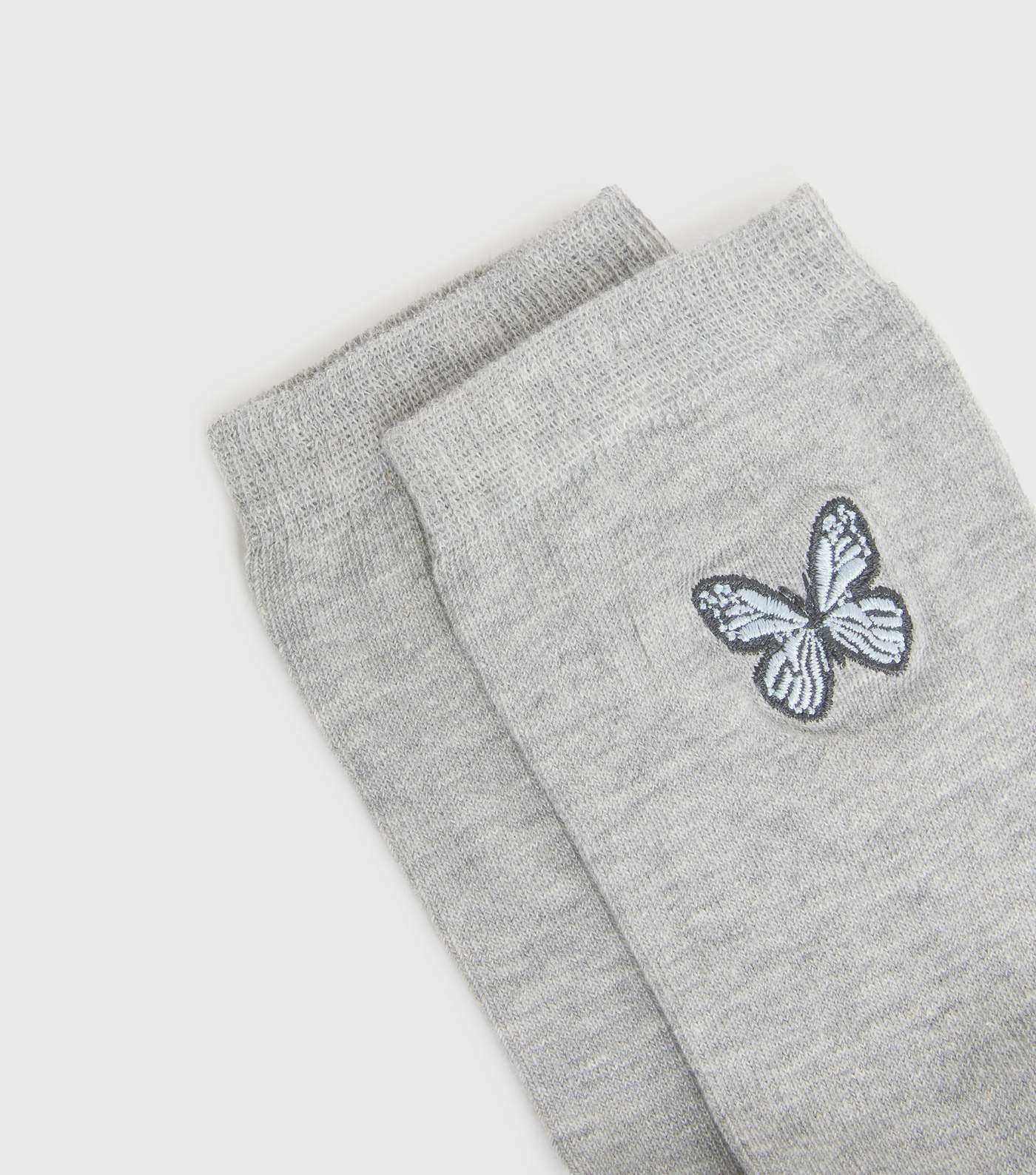 Grey Butterfly Embroidered Socks Image 2