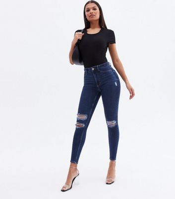 Blue ripped skinny sale jeans new look