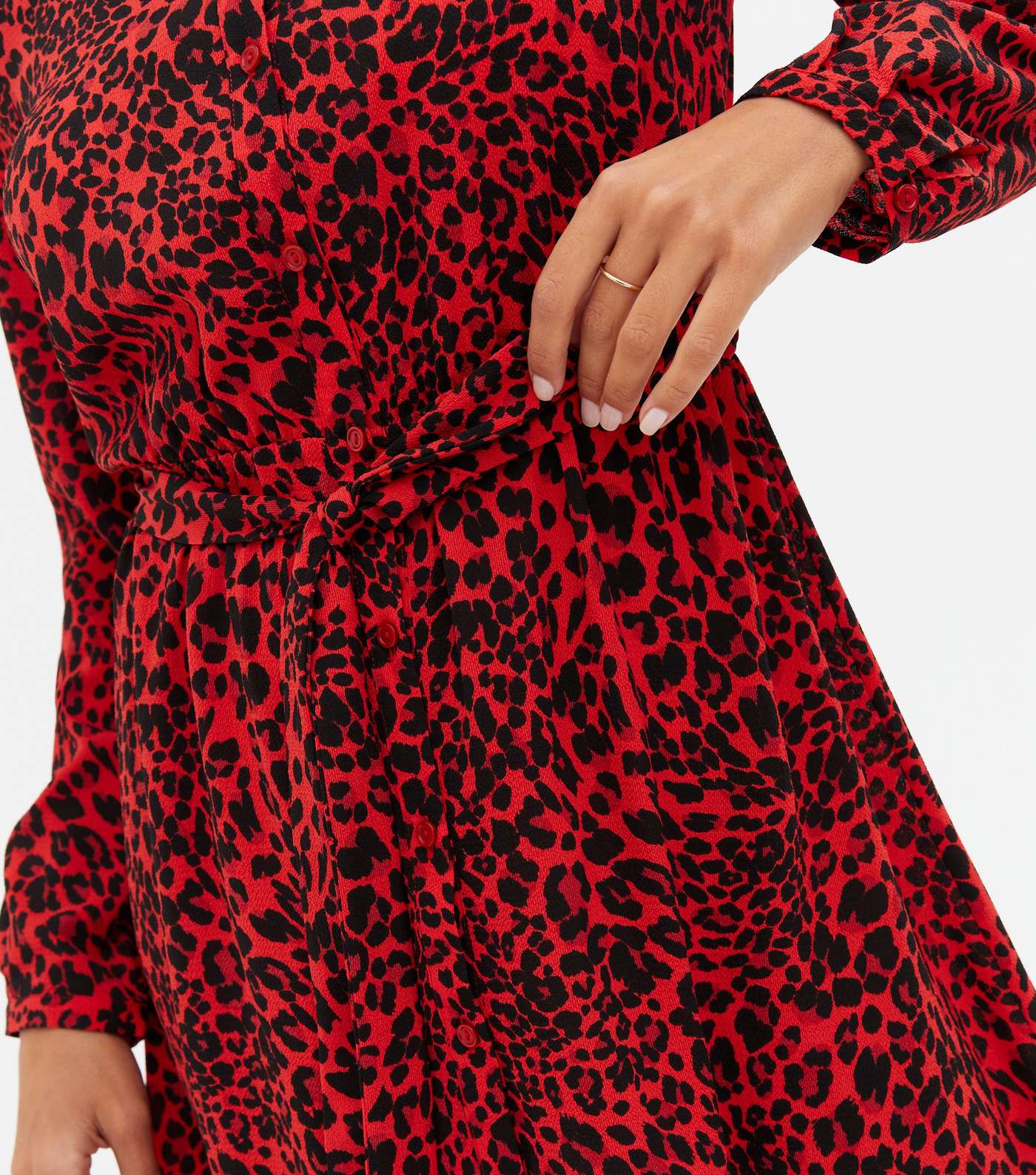 Red Leopard Print Belted Mini Shirt Dress Image 3