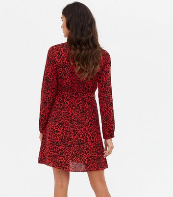 Red Leopard Print Belted Mini Shirt 