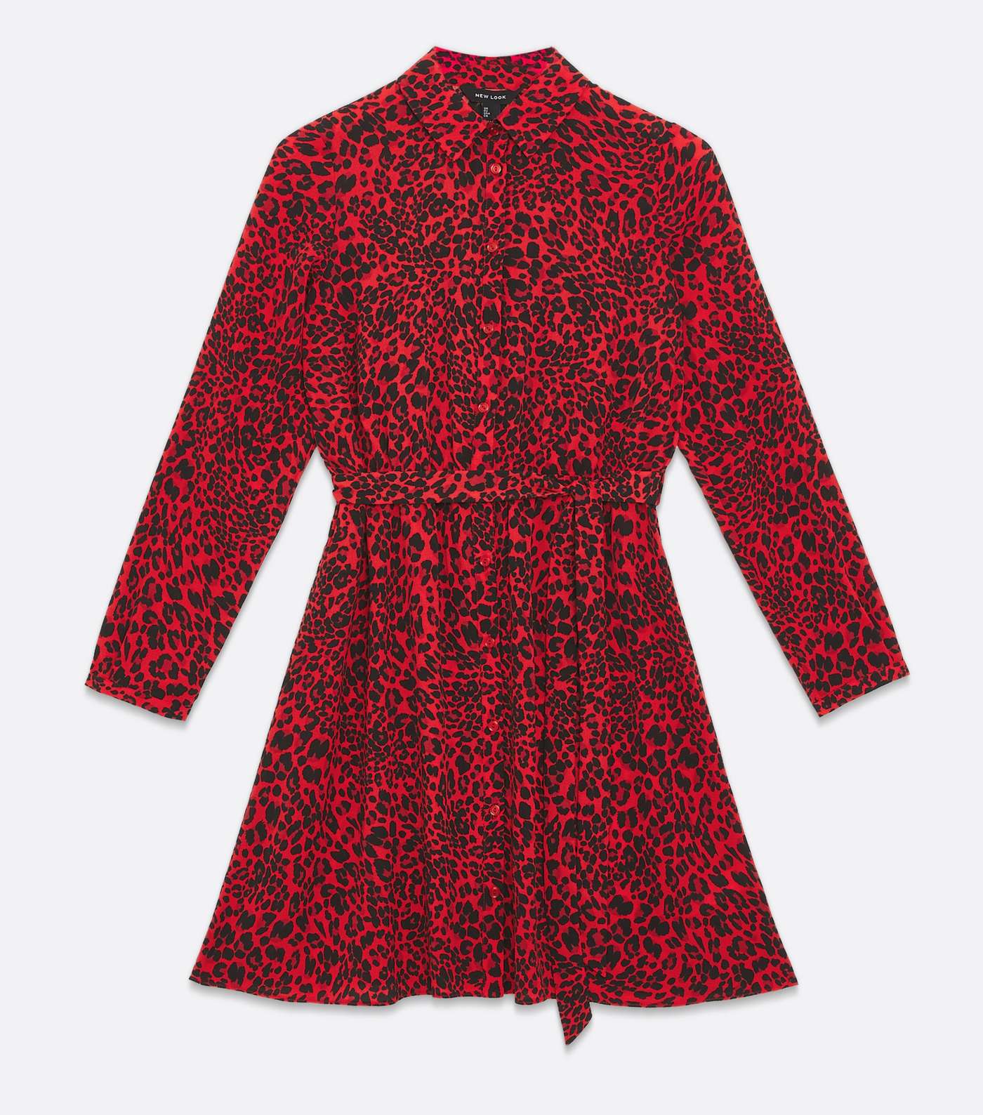 Red Leopard Print Belted Mini Shirt Dress Image 5