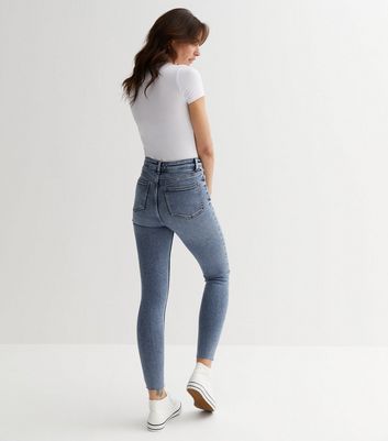 Blue Ripped High Waist Hallie Super Skinny Jeans New Look