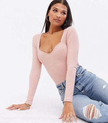 Pale Pink Sweetheart Neck Corset Bodysuit New Look