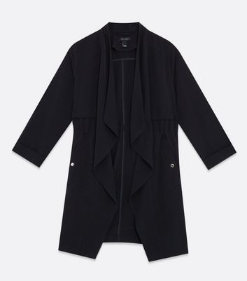 Black Drape Waterfall Duster Jacket New Look