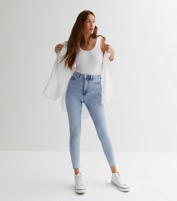 Pale Blue Acid High Waist Hallie Super Skinny Jeans | New Look