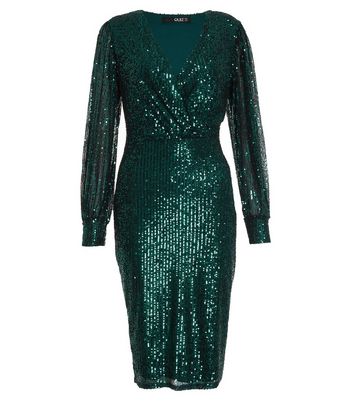 green sequin wrap dress