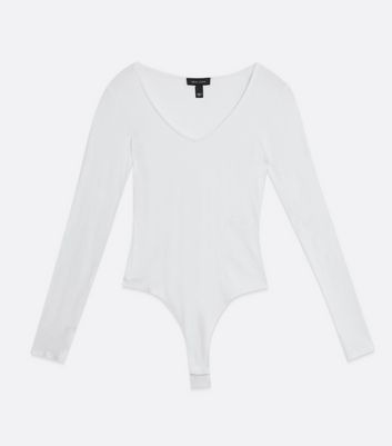 long sleeve white ribbed bodysuit