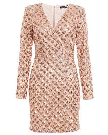 Quiz Rose Gold Sequin Mini Wrap Bodycon Dress New Look