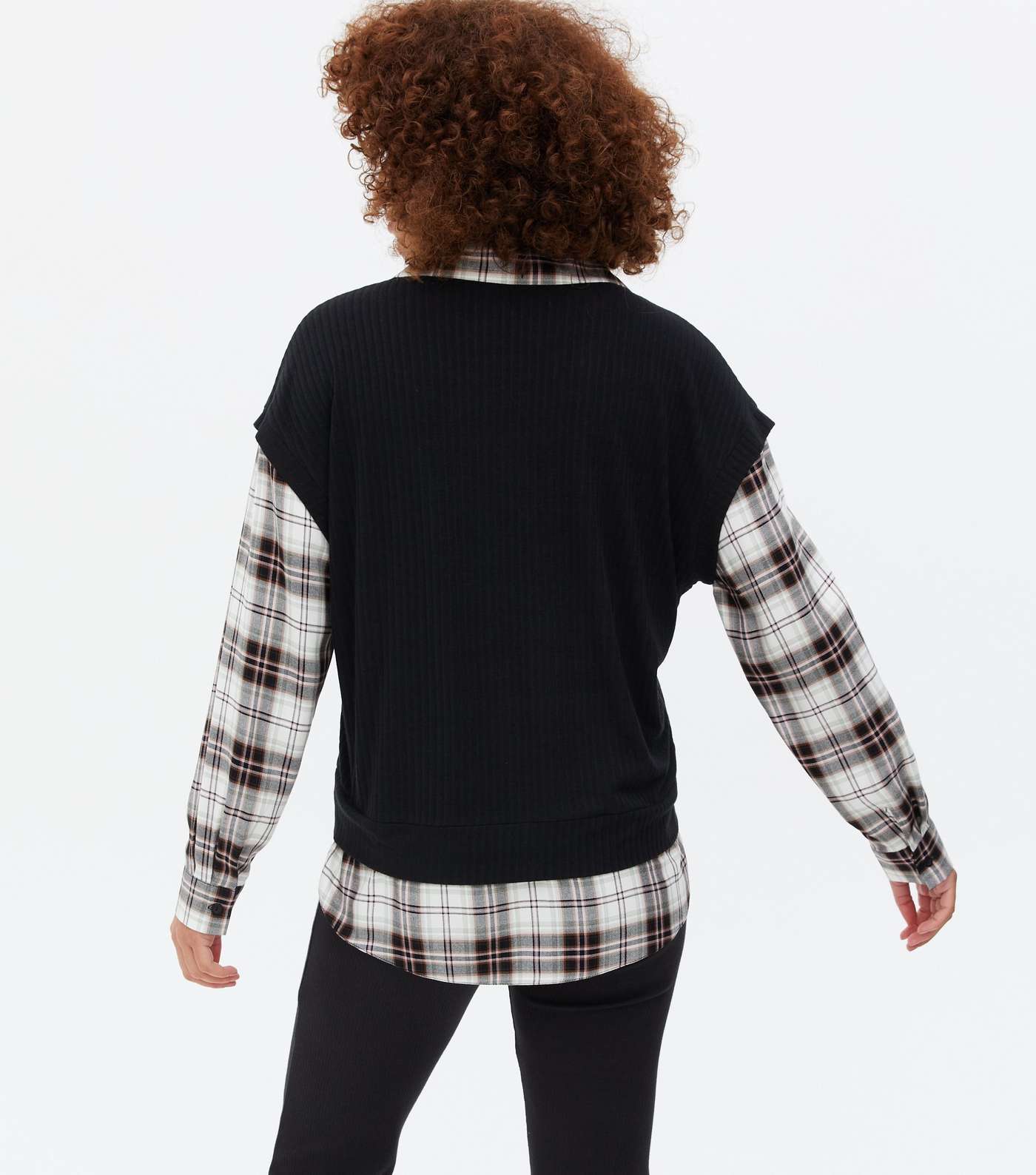 Black Check Ribbed 2 in 1 Vest Shirt Image 4