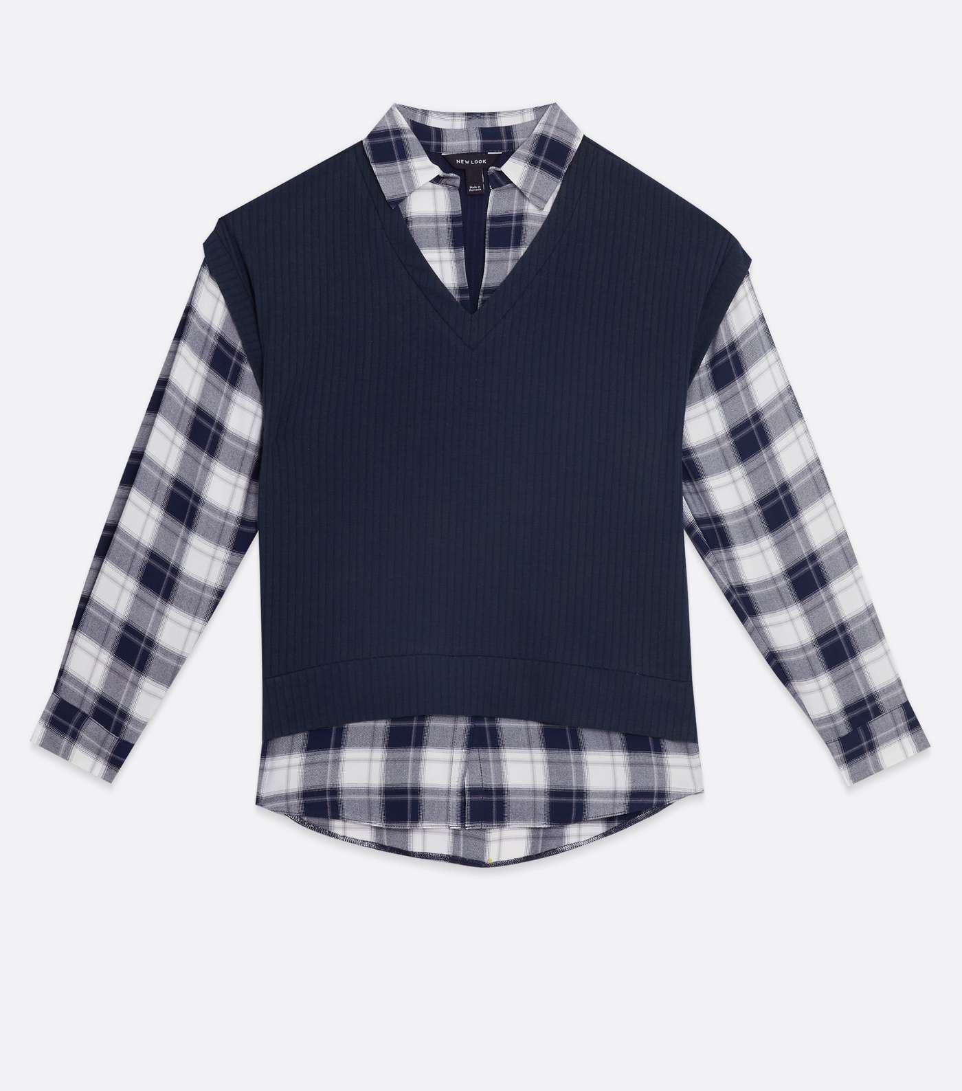 Blue Check Ribbed 2 in 1 Vest Shirt Image 5