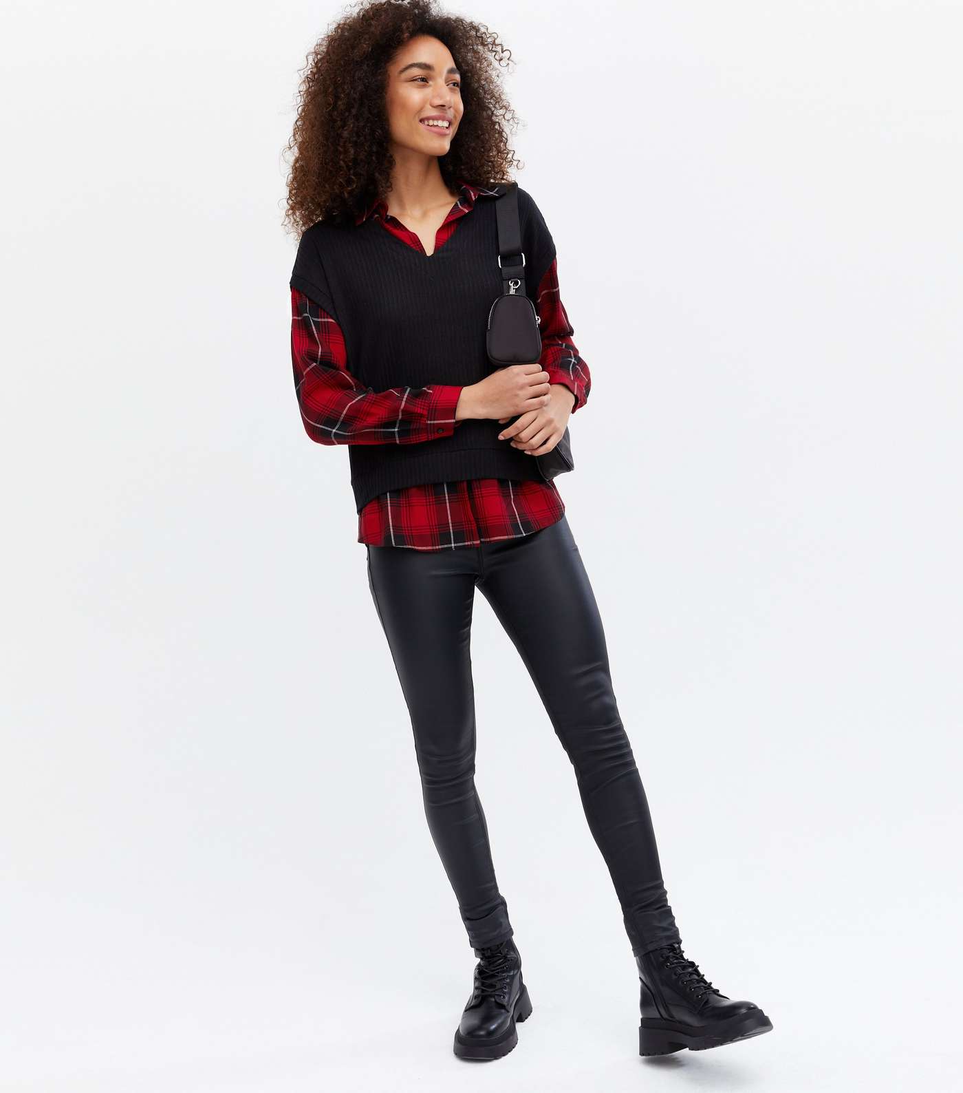 Red Check Ribbed 2 in 1 Vest Shirt Image 2