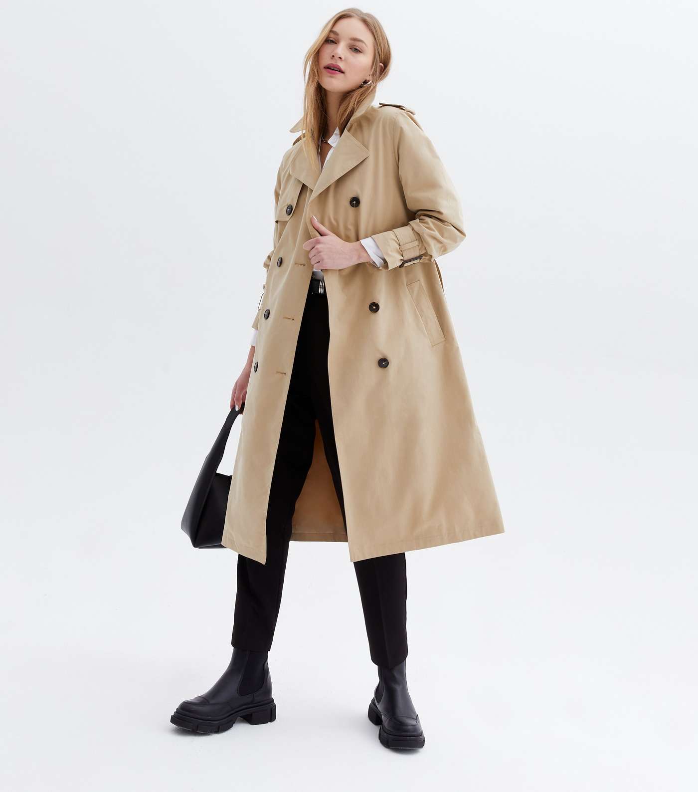 Stone Puff Sleeve Belted Trench Coat