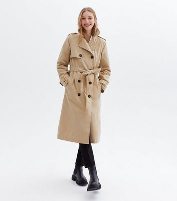 Stone Puff Sleeve Belted Trench Coat | New Look