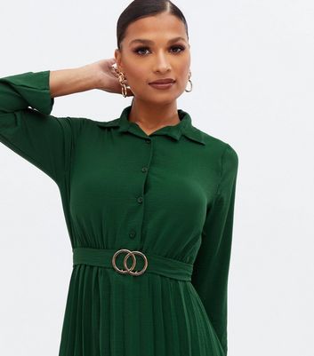 Warehouse pleated midi dress clearance dark green