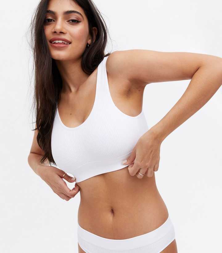 New Look rib seamless sports bra in white