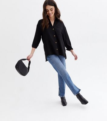 Black Pocket Front Long Sleeve Oversized Shirt | New Look