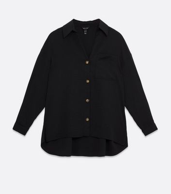 Black Pocket Front Long Sleeve Oversized Shirt | New Look