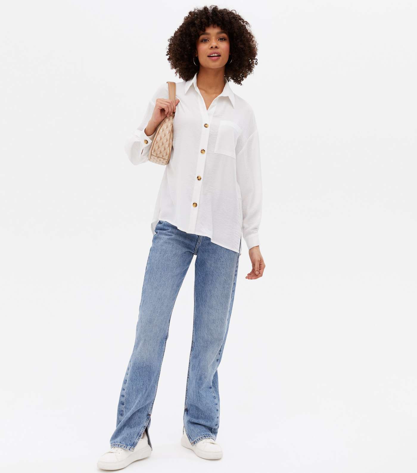 Off White Pocket Front Long Sleeve Oversized Shirt Image 2