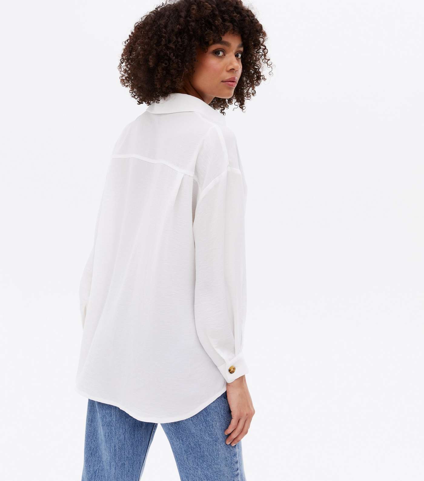 Off White Pocket Front Long Sleeve Oversized Shirt Image 4