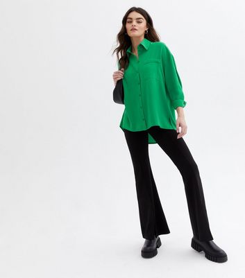 Green Pocket Front Long Sleeve Oversized Shirt New Look