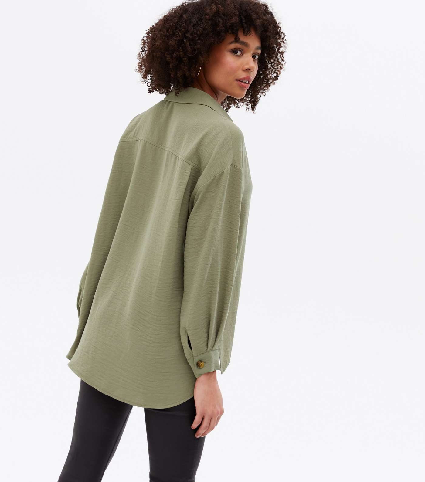 Olive Pocket Front Long Sleeve Oversized Shirt Image 4