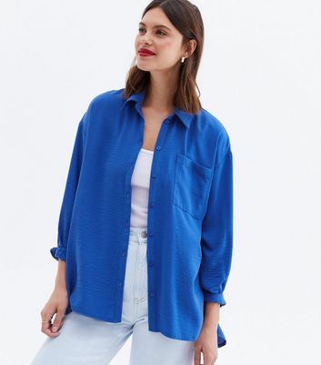 Click to view product details and reviews for Bright Blue Pocket Front Long Sleeve Oversized Shirt New Look.