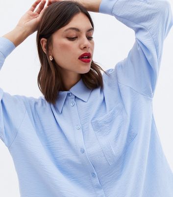 Pale Blue Pocket Front Long Sleeve Oversized Shirt New Look