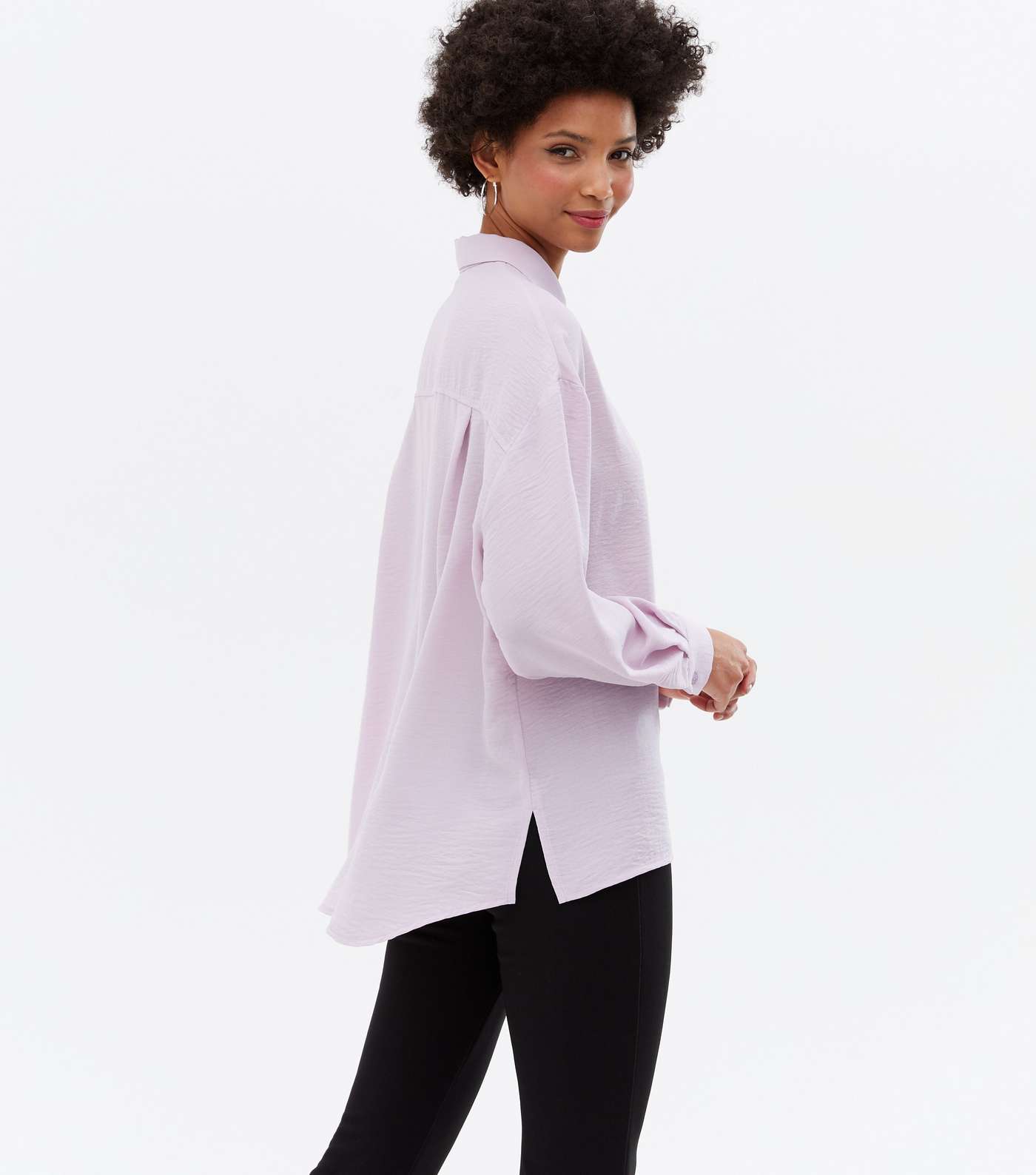 Lilac Pocket Front Long Sleeve Oversized Shirt Image 4